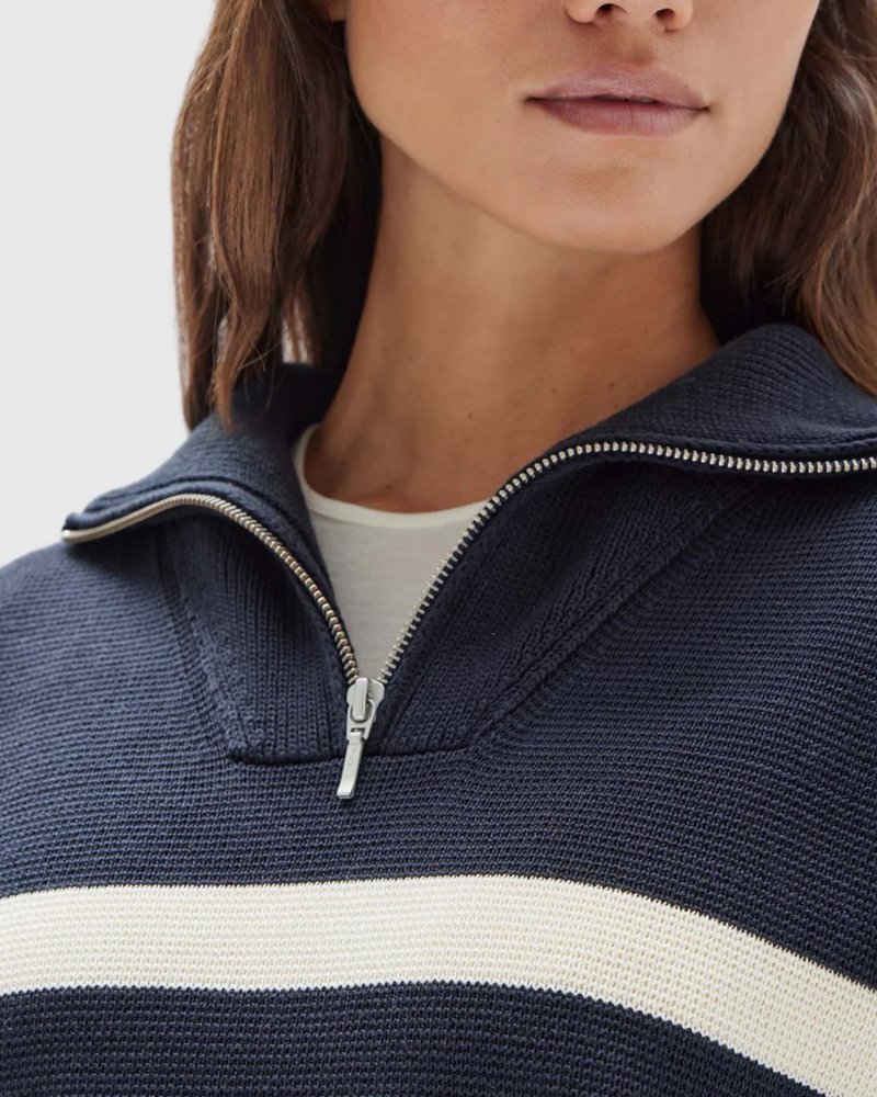 Parisienne Quarter Zip Cotton Jumper True Navy/Antique White