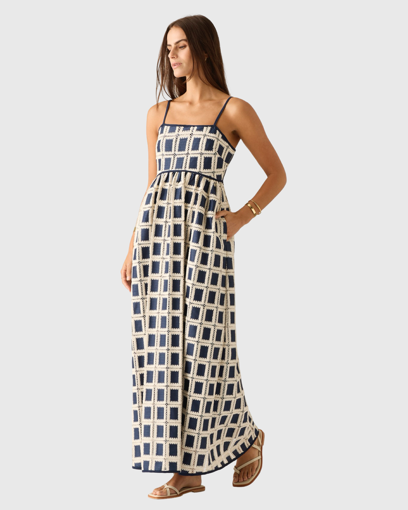 Lara Crochet Maxi Dress Navy