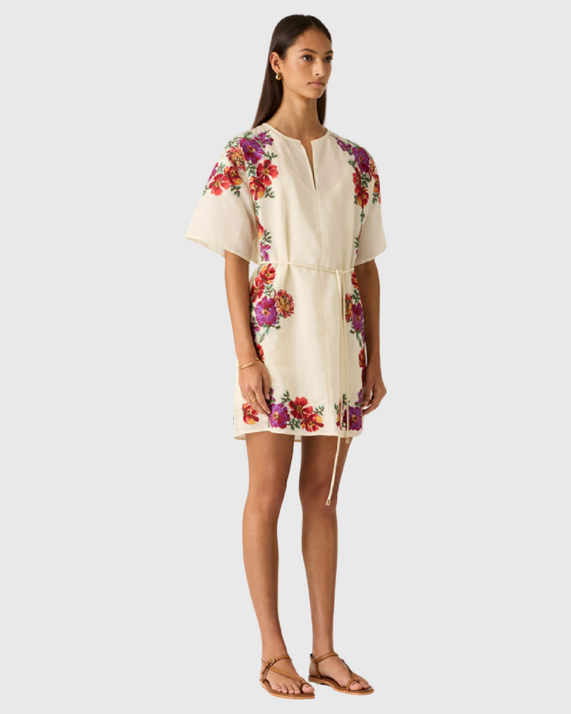 Frida Embroidery Mini Dress Ivory