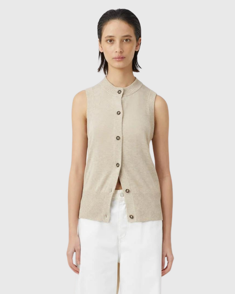 Macie Sleeveless Cardigan Oatmeal Melange