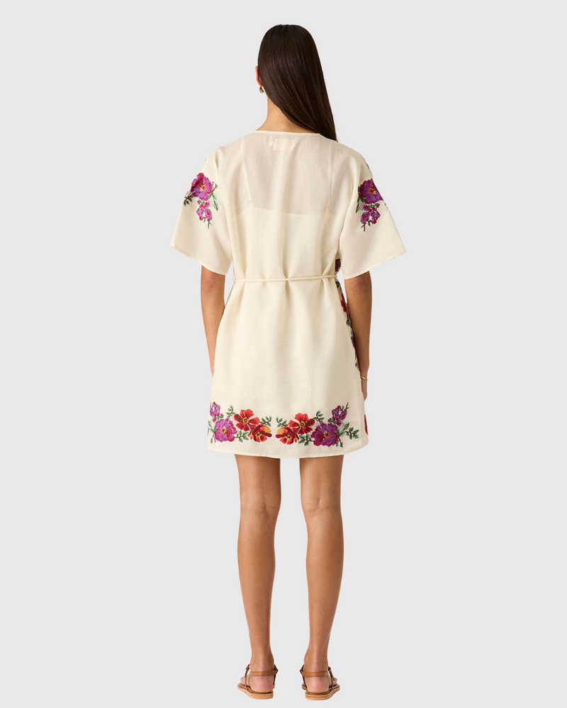 Frida Embroidery Mini Dress Ivory