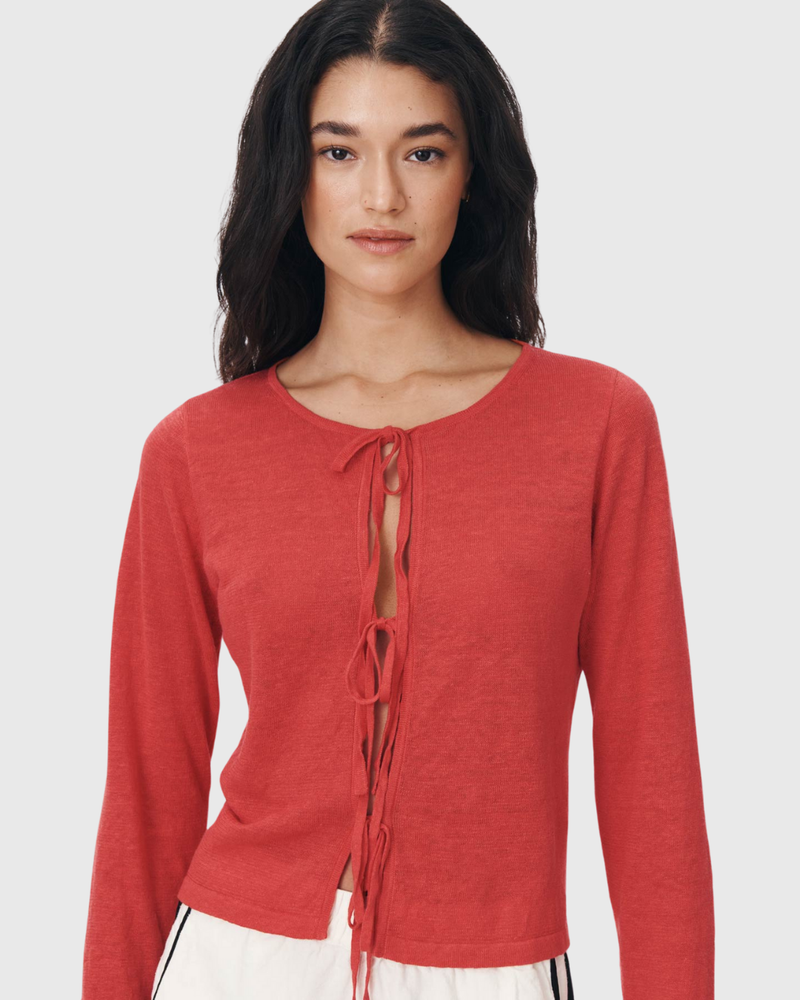 Marcia Bow Cardigan Top Apple Red