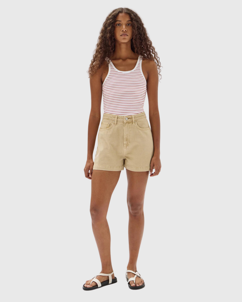 Boxy Denim Short Tan