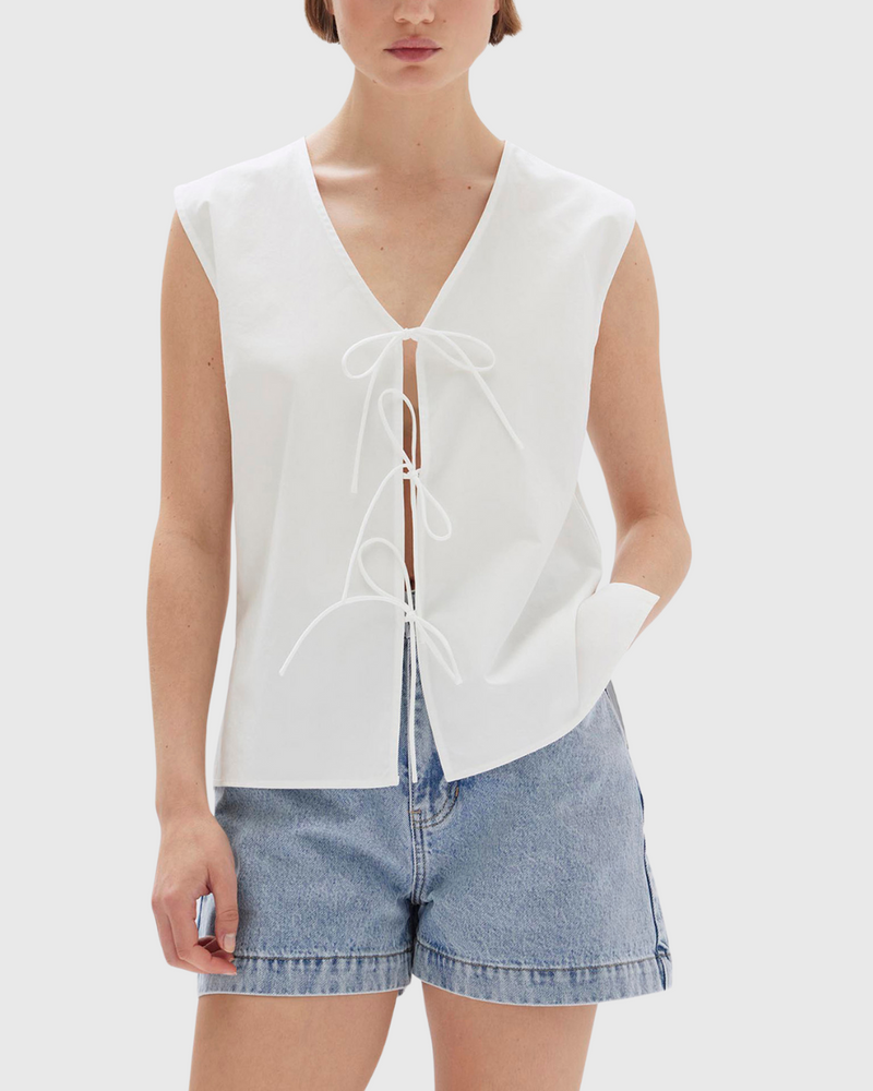 ollie poplin tie top white