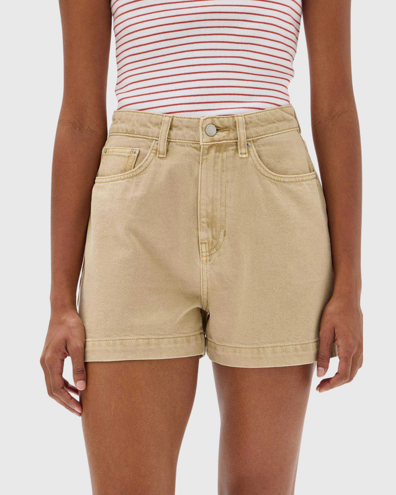 Boxy Denim Short Tan