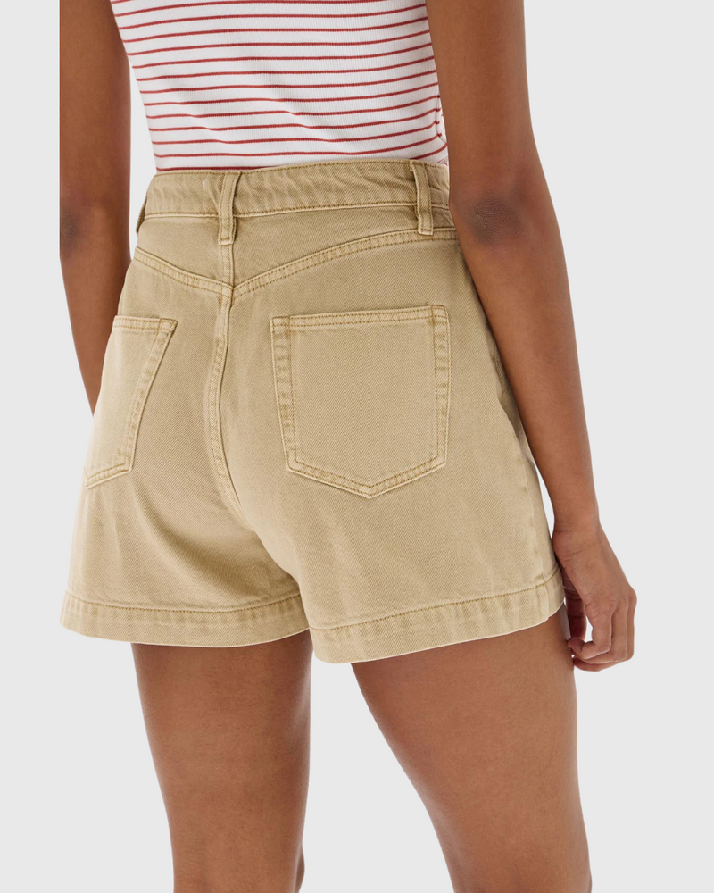 Boxy Denim Short Tan