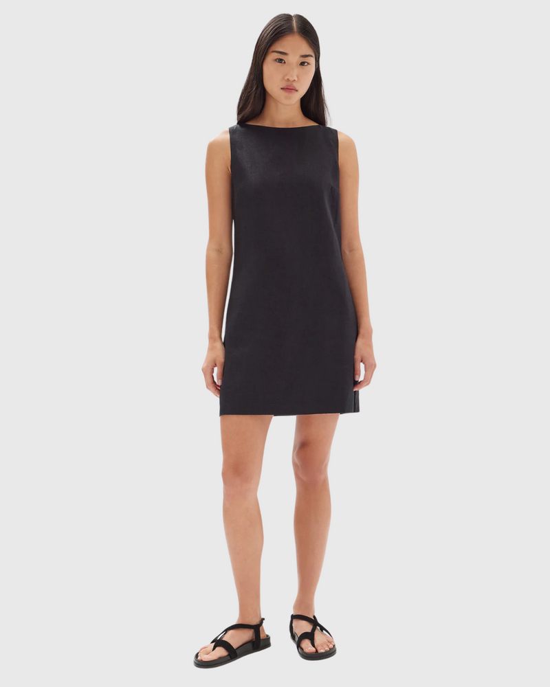 Nadine Linen Mini Dress Black