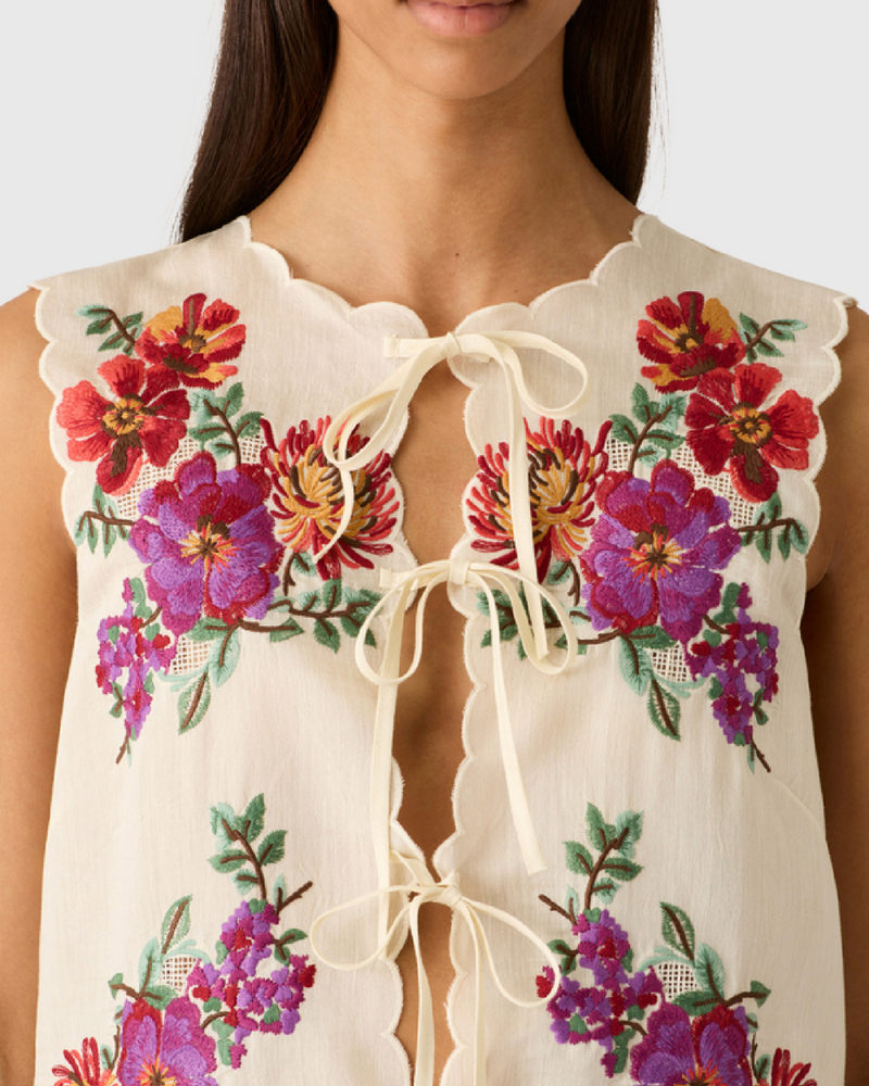 Frida Embroidery Vest Ivory