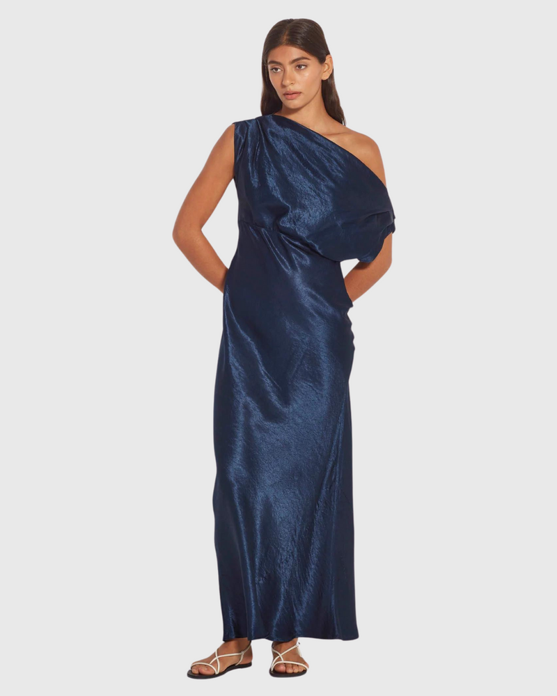 Monaco Dress (Crushed Satin) Dark Sapphire