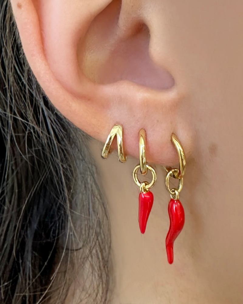 Cornicello Red Charm Earrings Small Gold