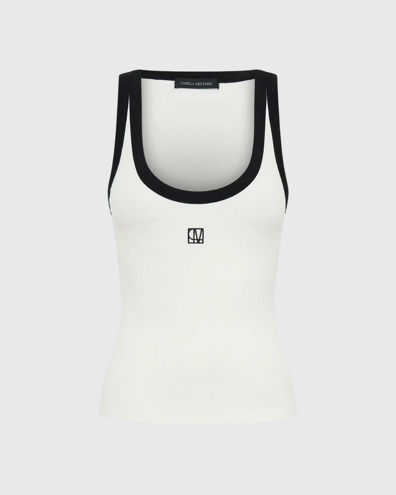 Nora Contrast Bind Scoop Neck Tank Soft White / Black