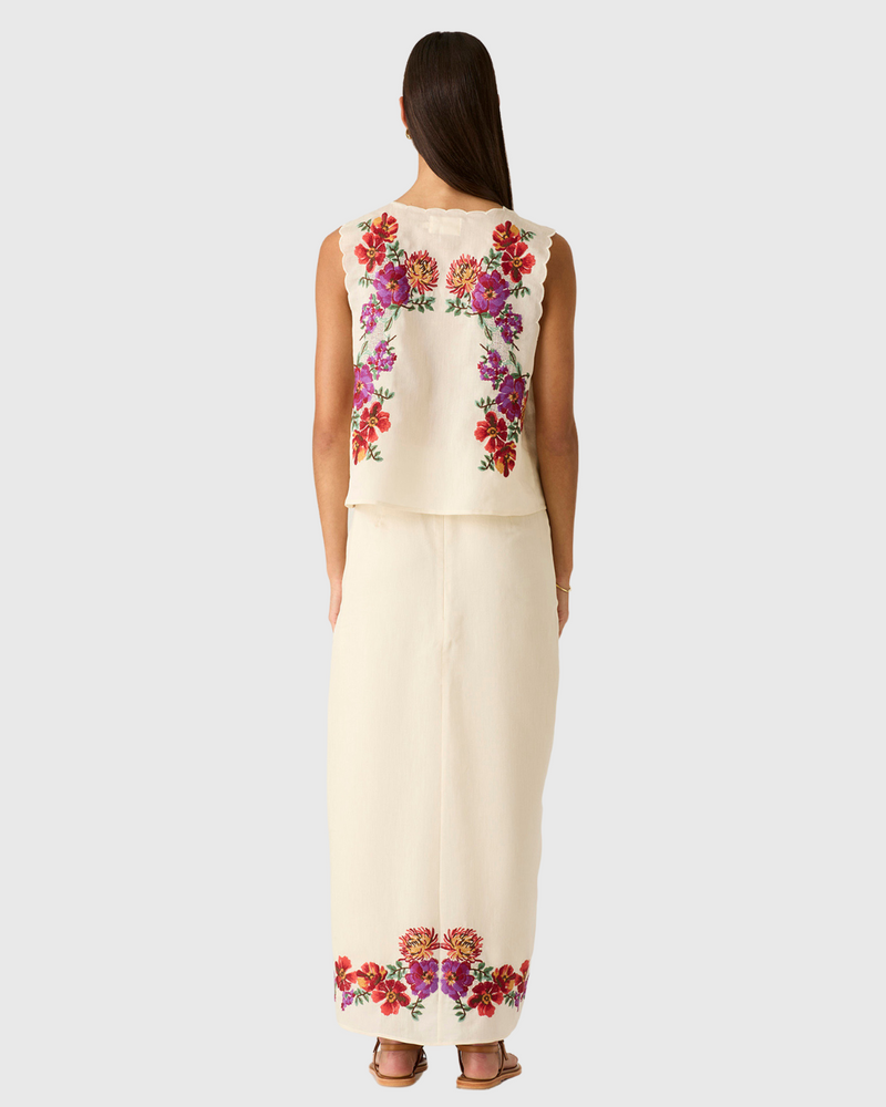 Frida Embroidery Vest Ivory