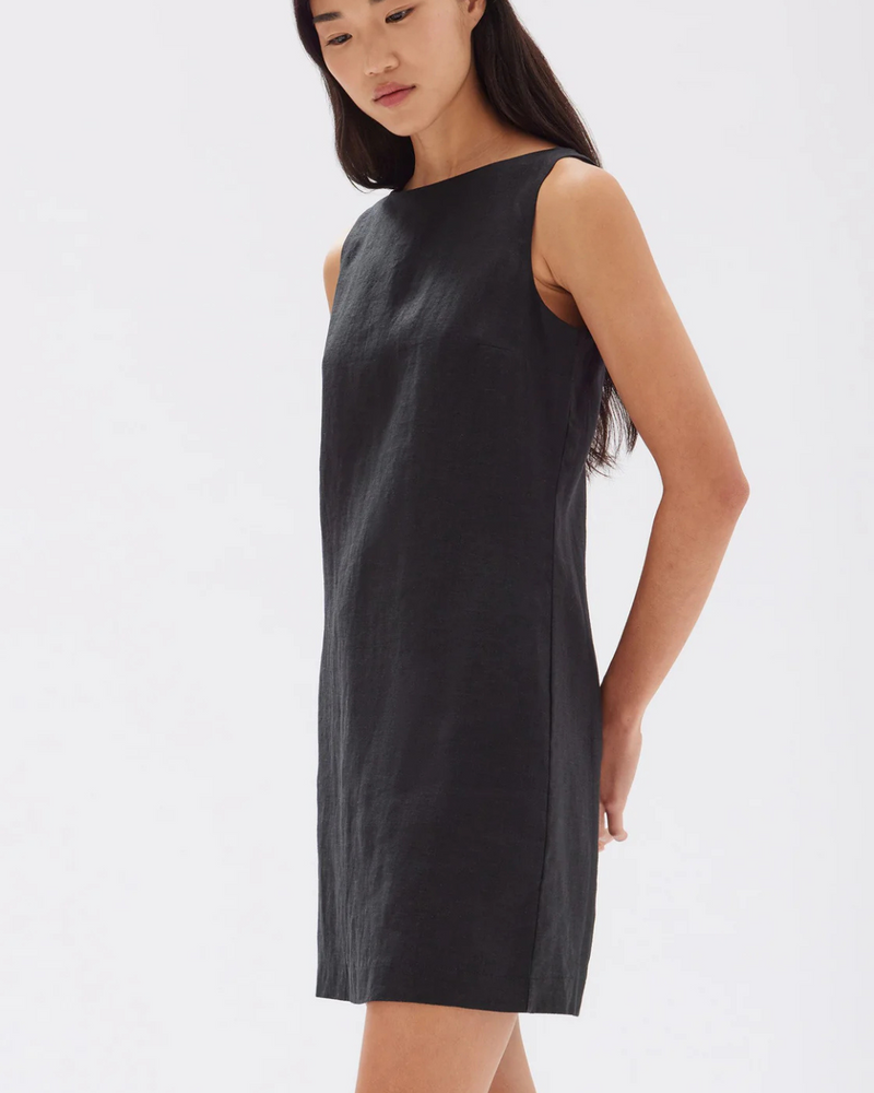 Nadine Linen Mini Dress Black