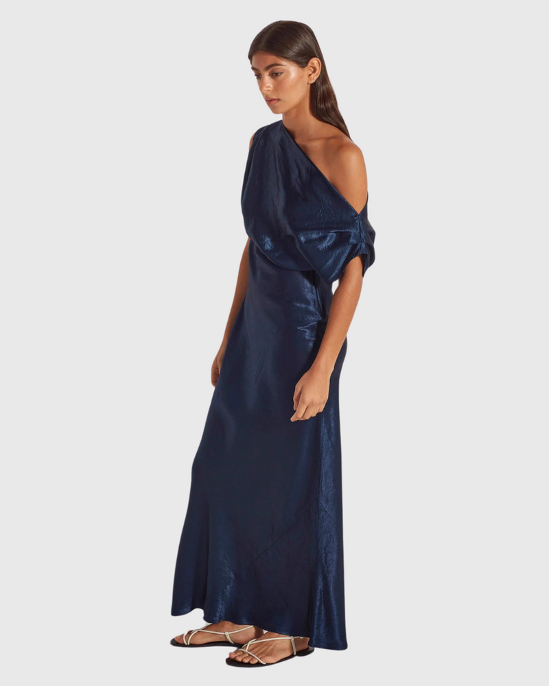 Monaco Dress (Crushed Satin) Dark Sapphire