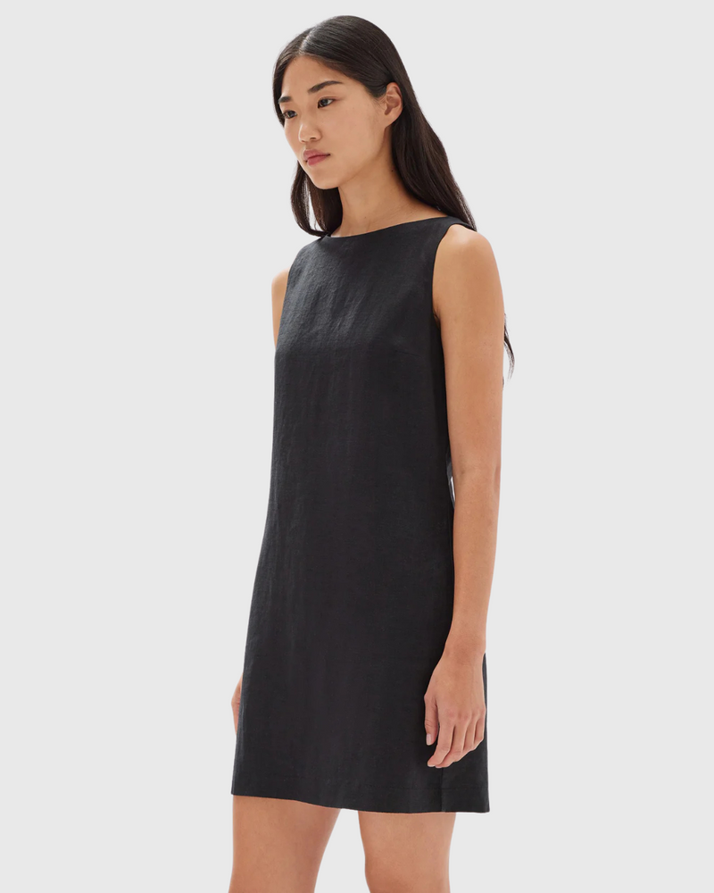 Nadine Linen Mini Dress Black