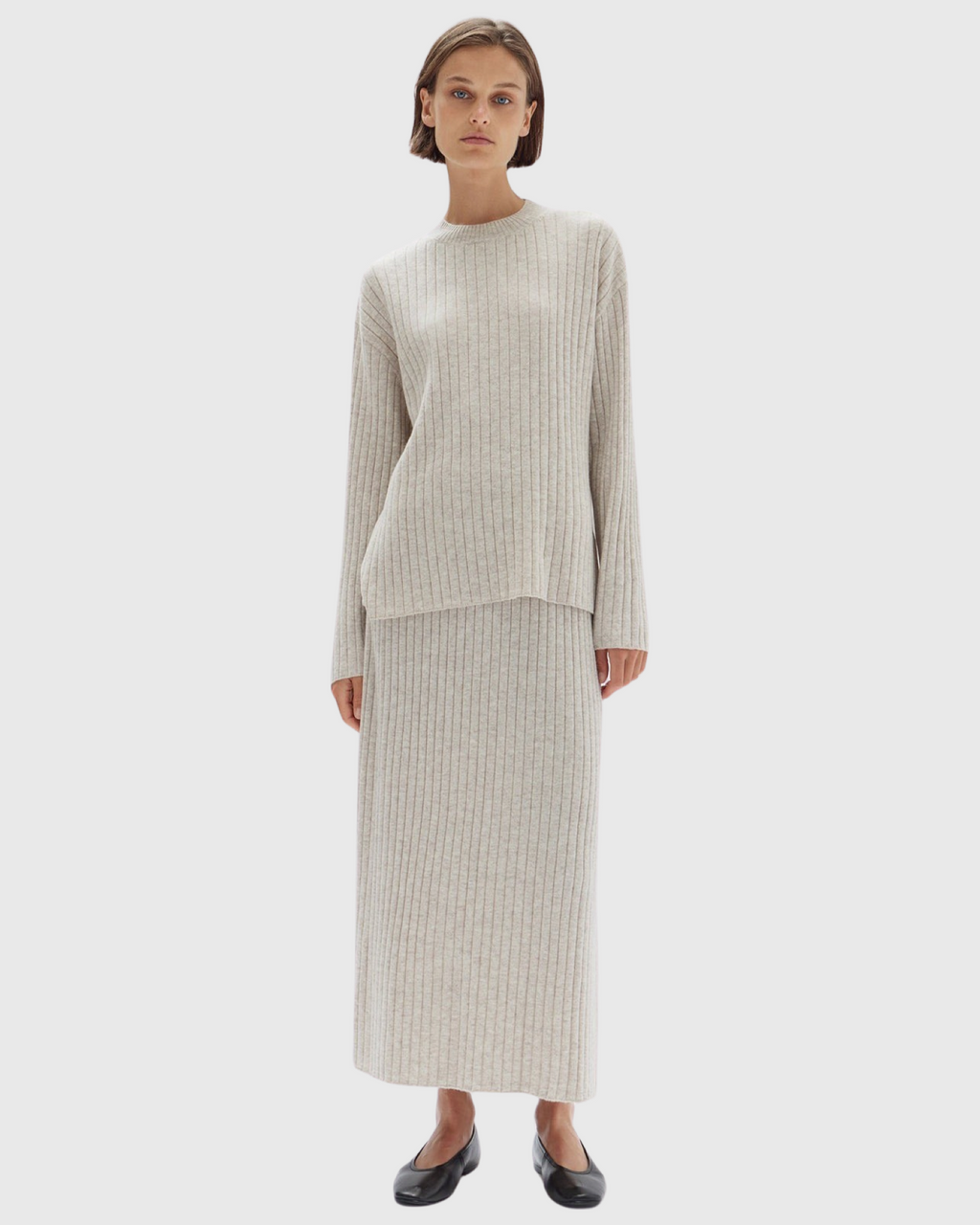 Wool Cashmere Rib Skirt Oat Marle