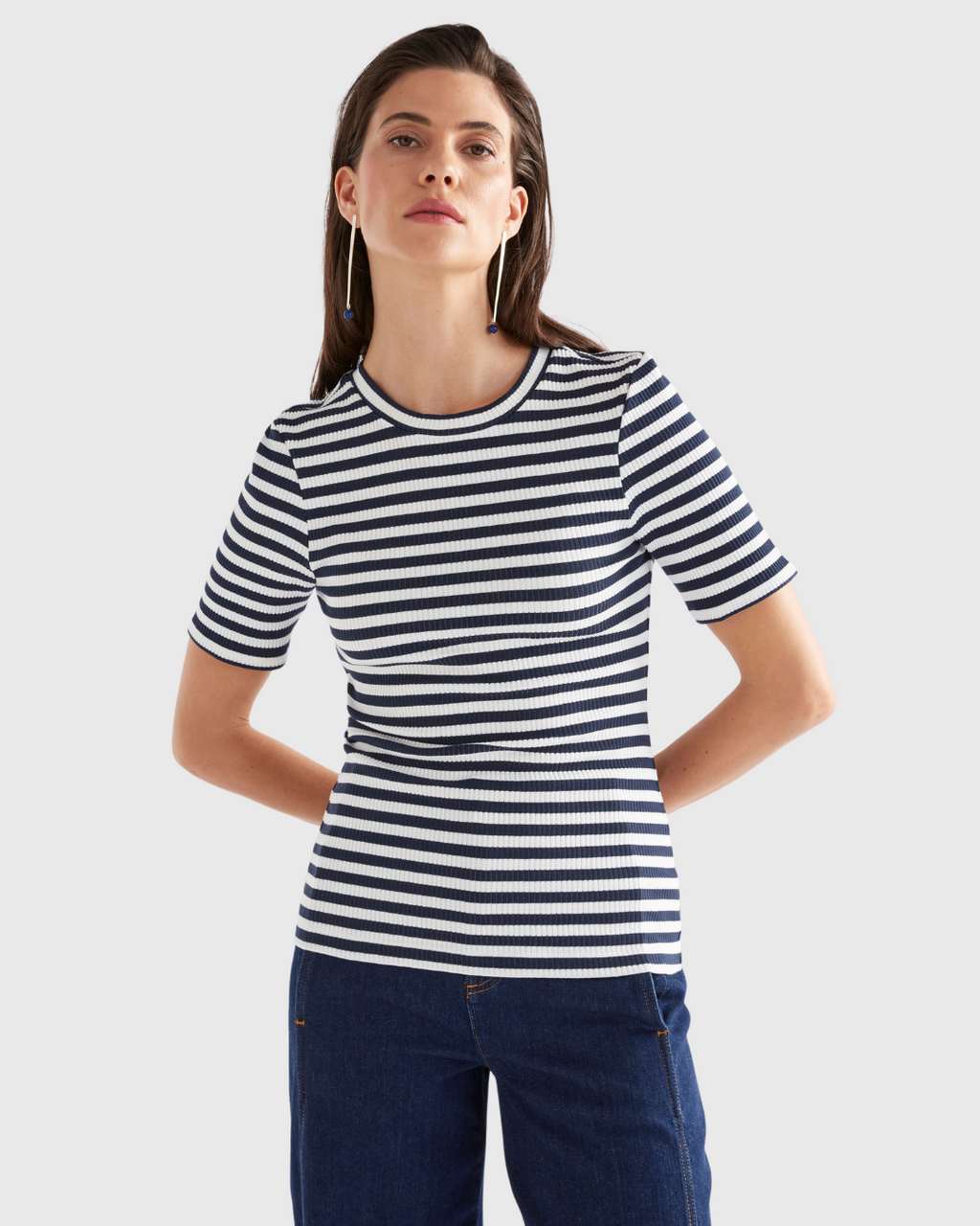 Kullan Ribbed T Shirt White/Ink Stripe