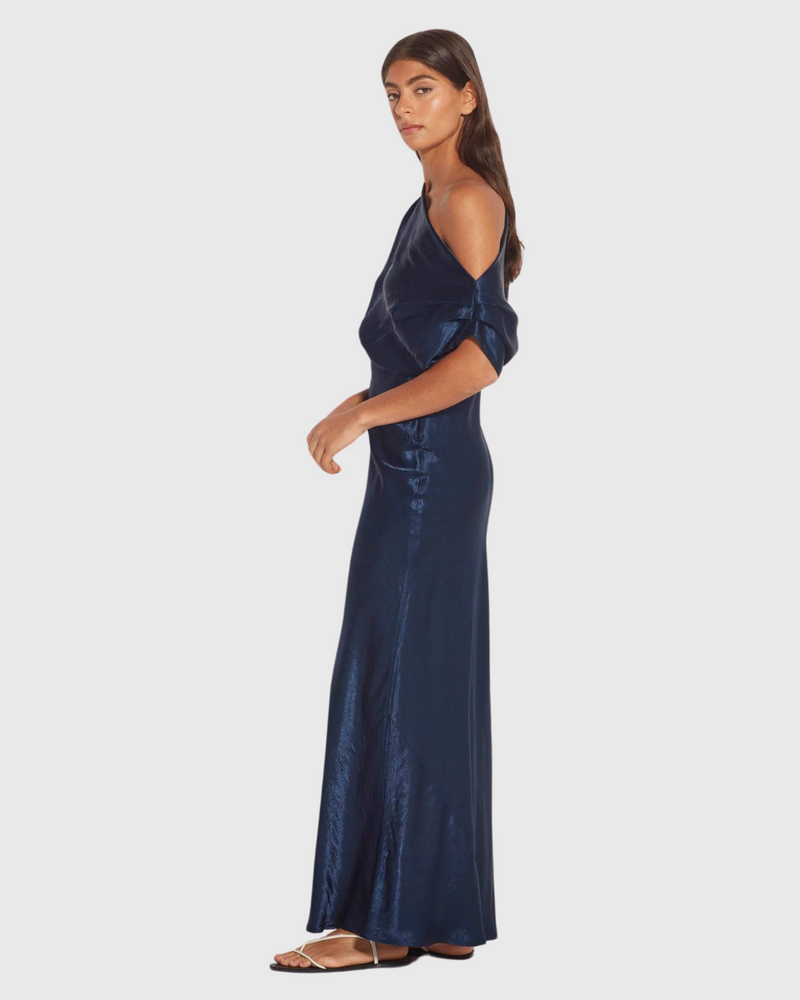 Monaco Dress (Crushed Satin) Dark Sapphire