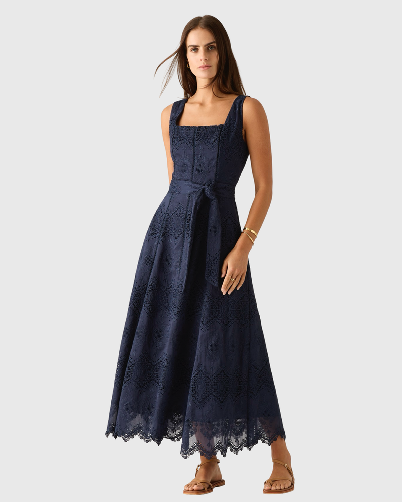 Mariana Embroidery Midi Dress Navy