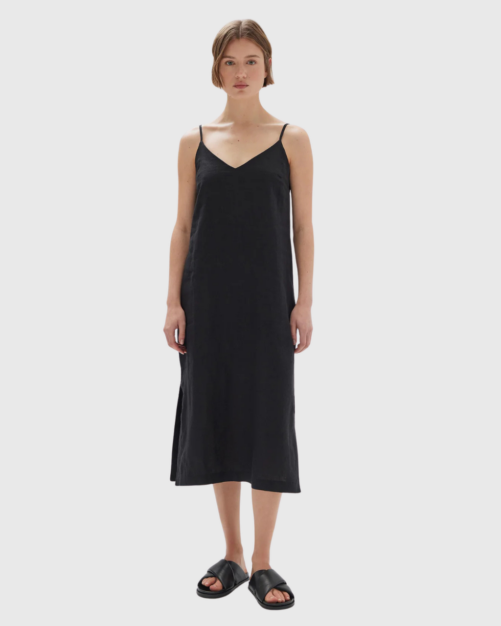 Vallory Linen Slip Dress Black