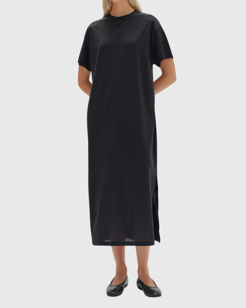 Silk Blend Tee Dress Black