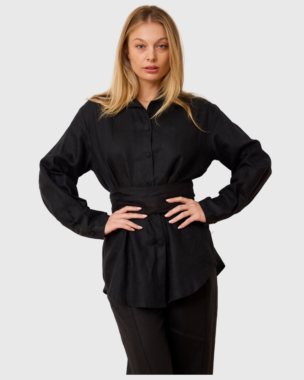 9-5 Shirt Black Linen