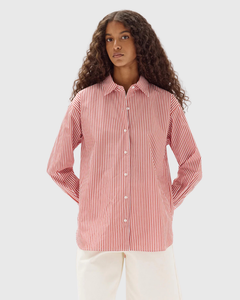 Signature Poplin Shirt Papaya/White Stripe