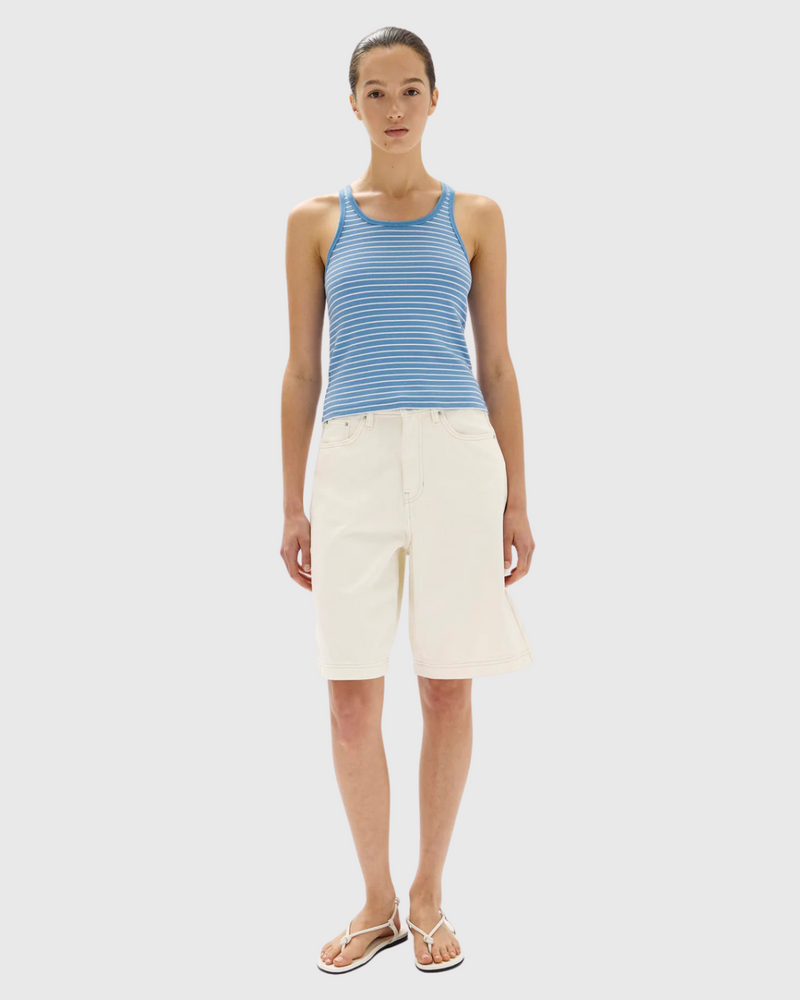 Drew Stripe Rib Knit Tank Bahama/White