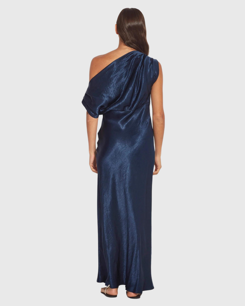 Monaco Dress (Crushed Satin) Dark Sapphire