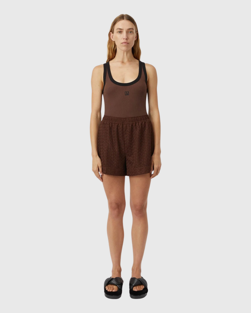 Nora Contrast Bind Scoop Neck Tank Mocha Brown