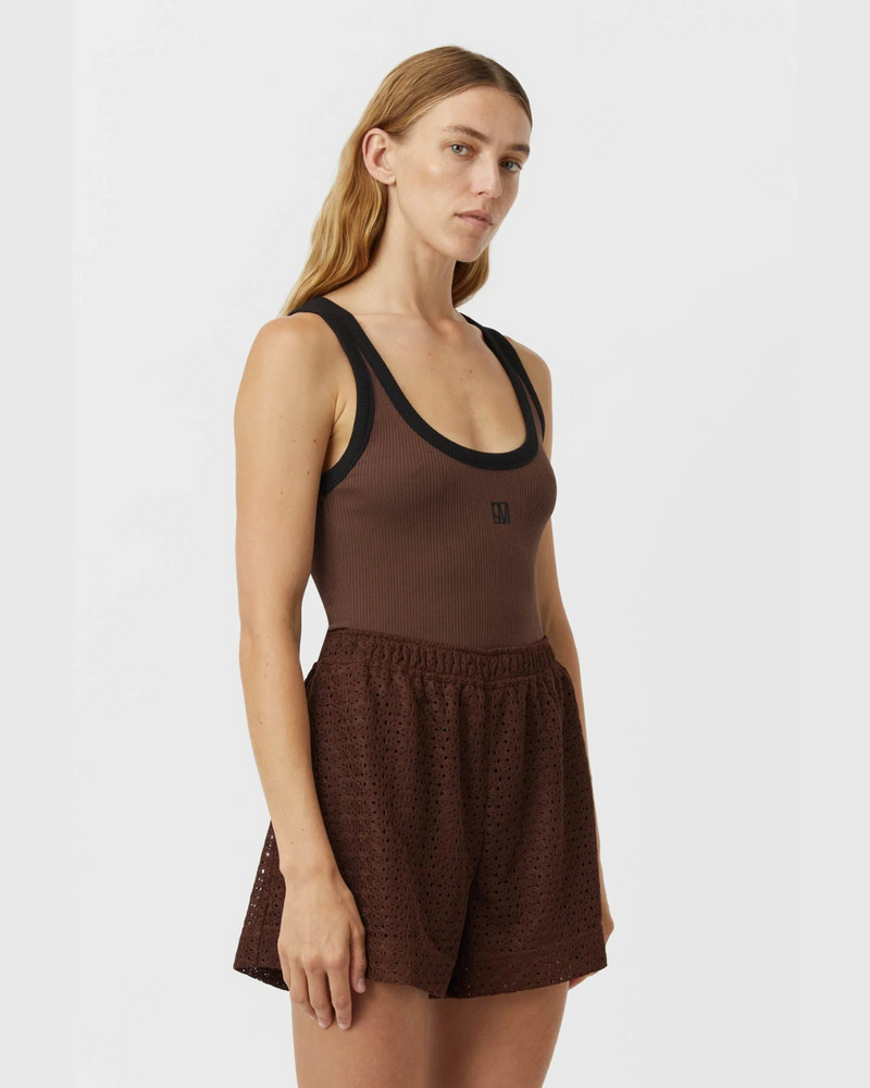 Nora Contrast Bind Scoop Neck Tank Mocha Brown