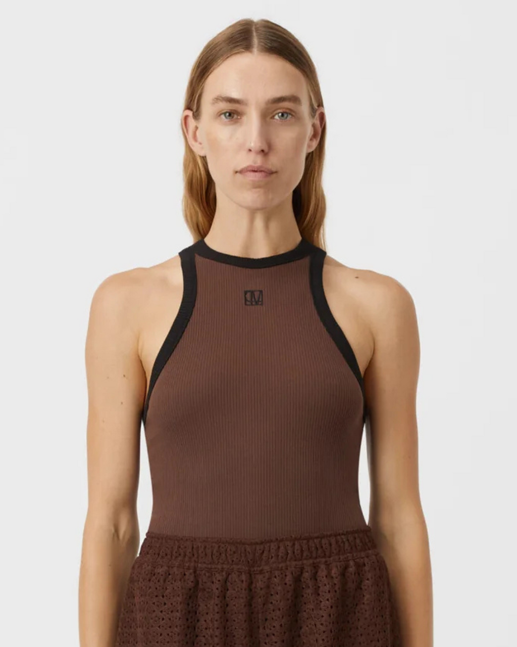 Nora Contrast Bind Tank Mocha Brown