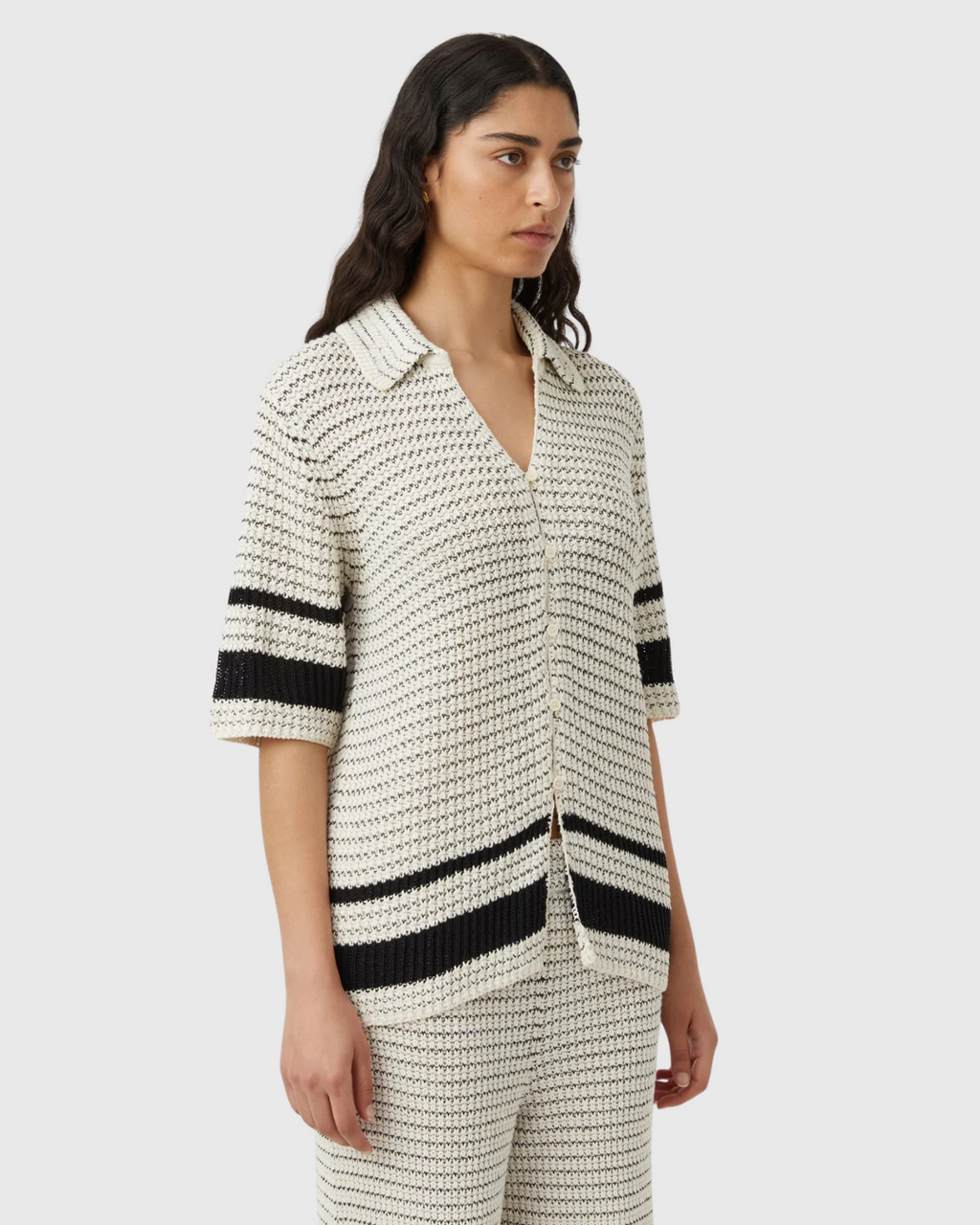 Reef Knit Boyfriend Shirt Cream/Black