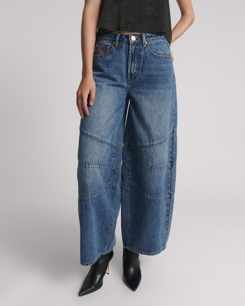 Barrel Mid Waist Denim Jean Dirty Blue Love