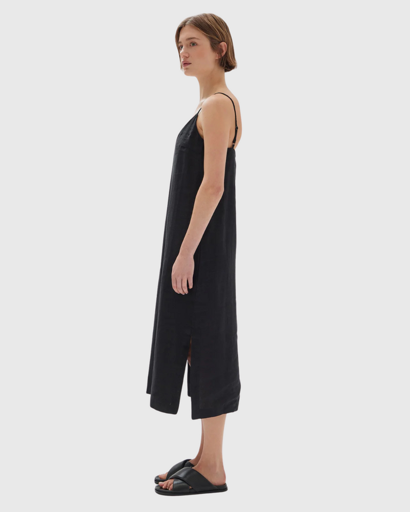 Vallory Linen Slip Dress Black