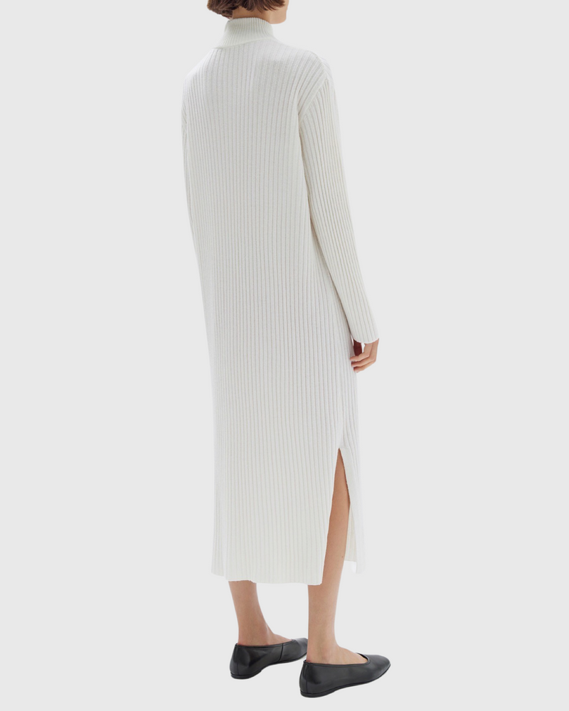 Pearl Roll Neck Knit Dress Cream