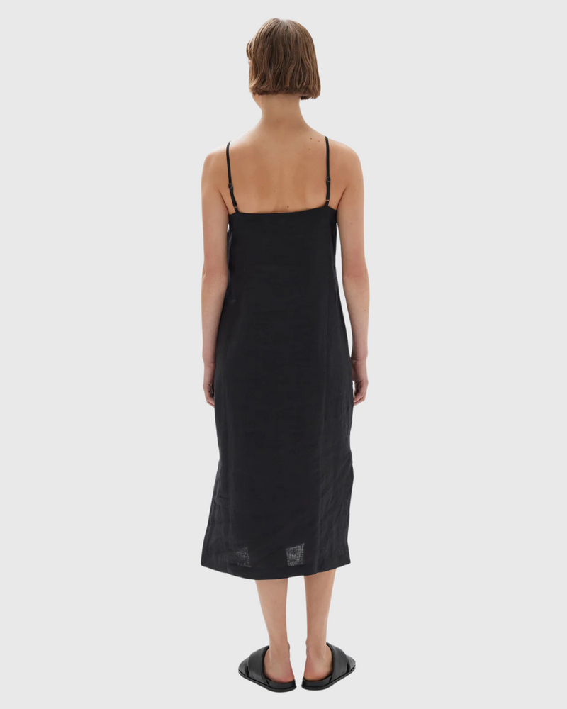 Vallory Linen Slip Dress Black