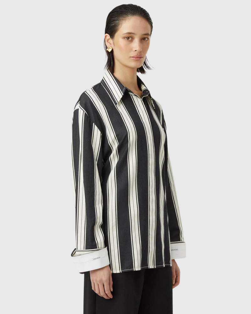 Kiah Fitted Shirt Black/Cream Stripe