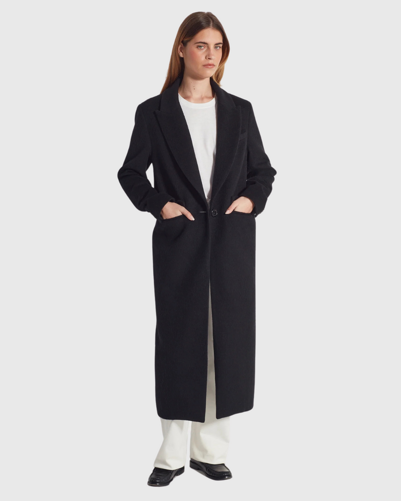 Mantelle Coat (Textured Wool) Black Fur