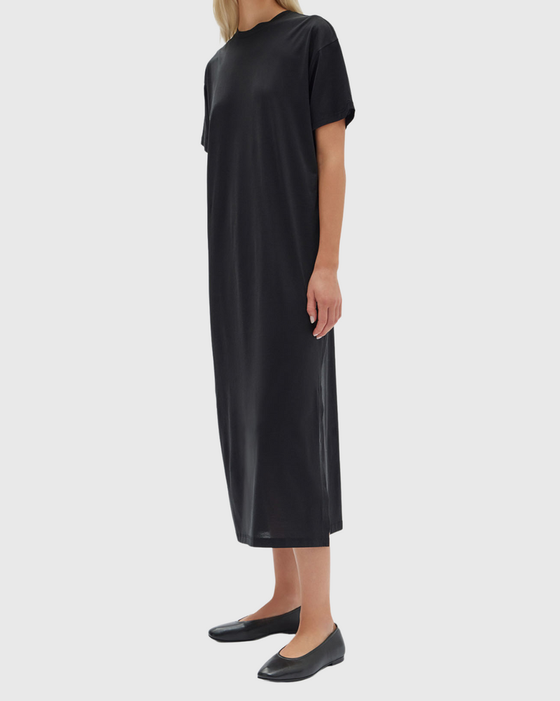 Silk Blend Tee Dress Black