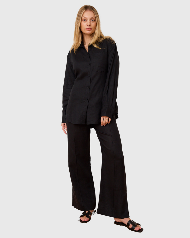 9-5 Shirt Black Linen