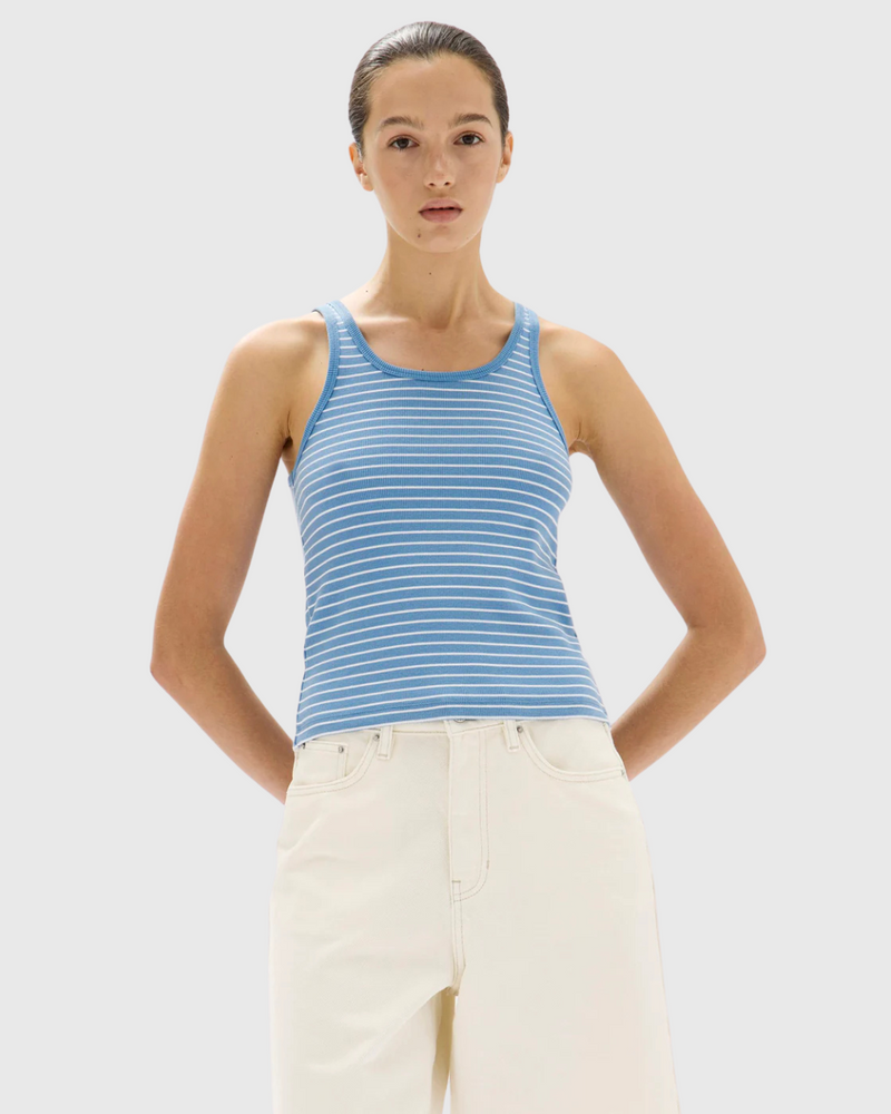 Drew Stripe Rib Knit Tank Bahama/White