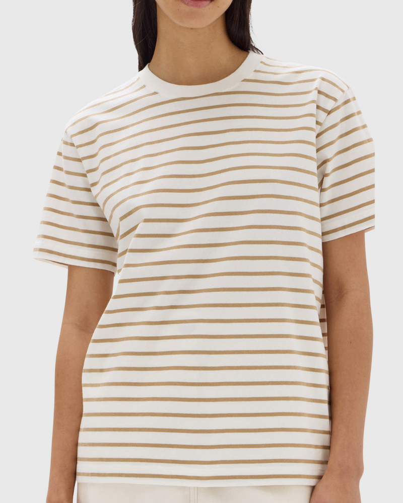 Port SS Tee Antique White/Tan Stripe