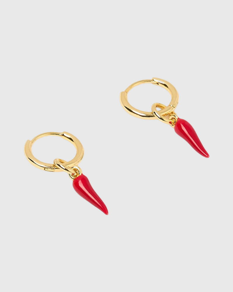 Cornicello Red Charm Earrings Small Gold