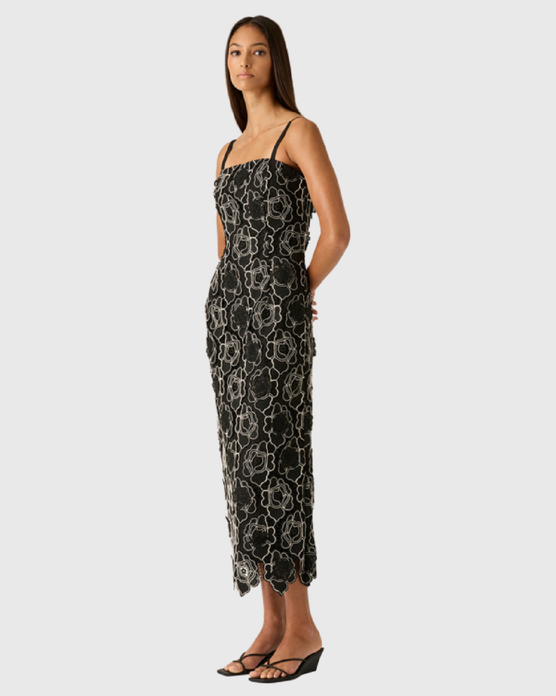 Dahlia Lace Midi Dress Black