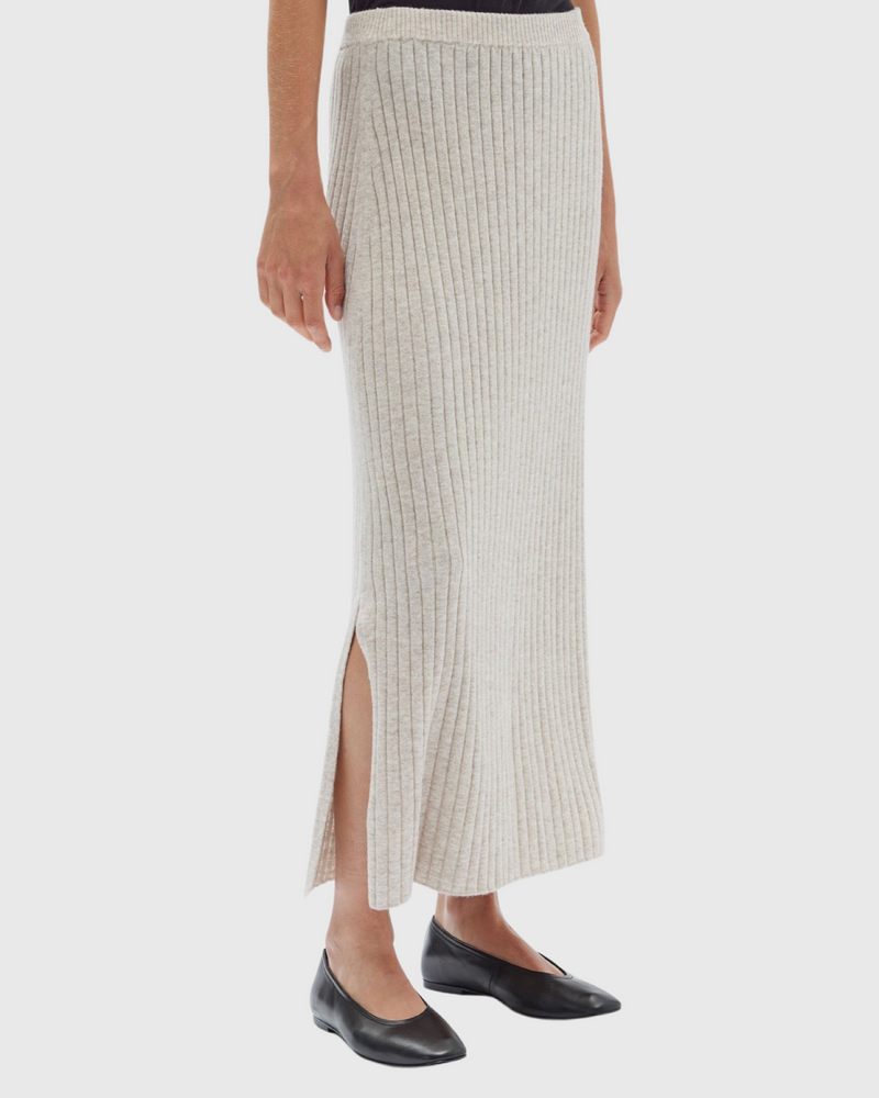 Wool Cashmere Rib Skirt Oat Marle