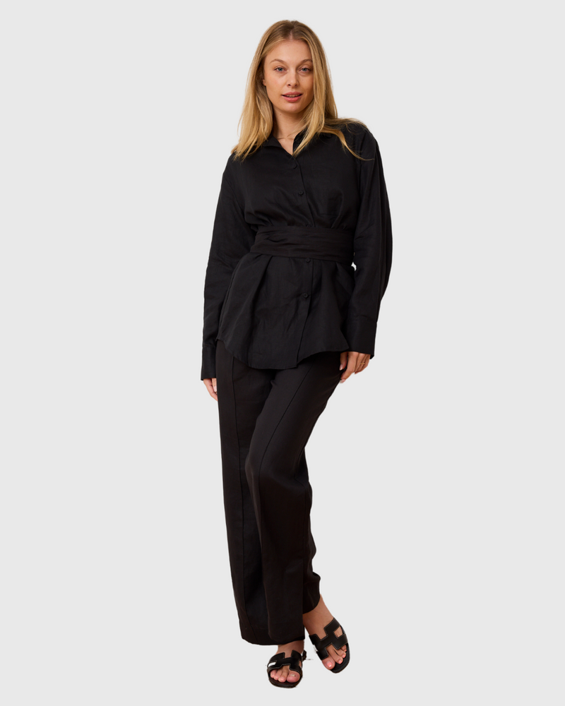 9-5 Shirt Black Linen