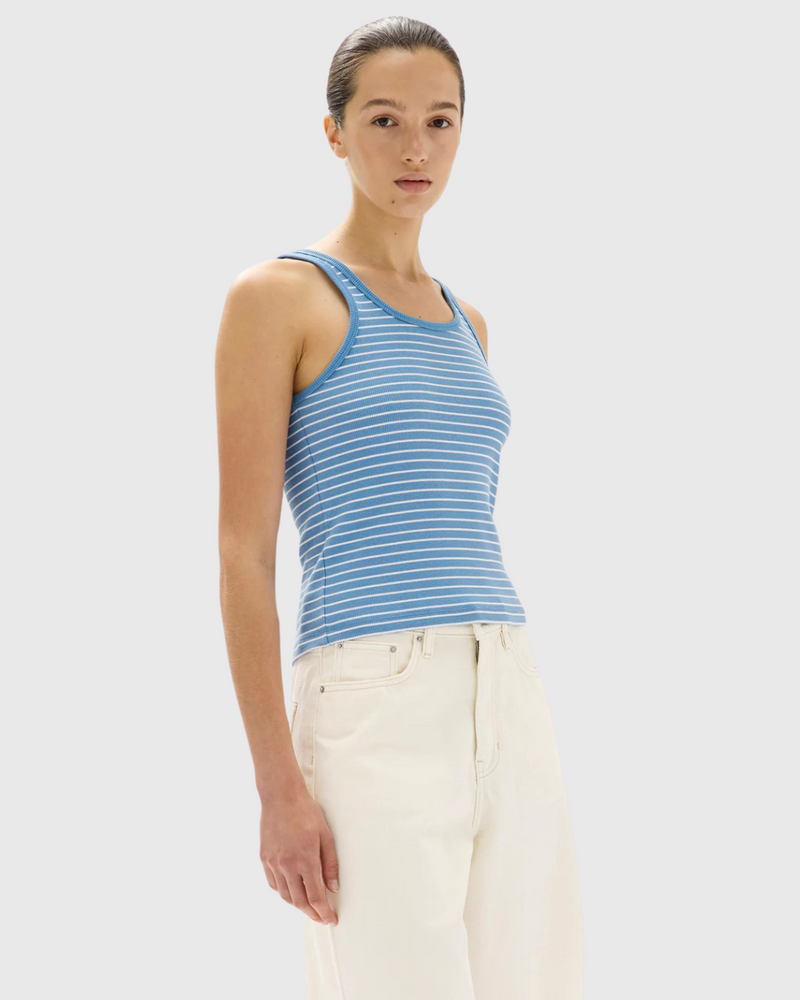 Drew Stripe Rib Knit Tank Bahama/White