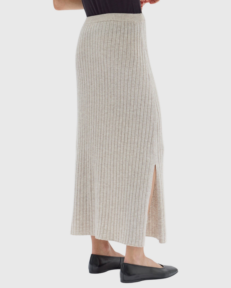 Wool Cashmere Rib Skirt Oat Marle