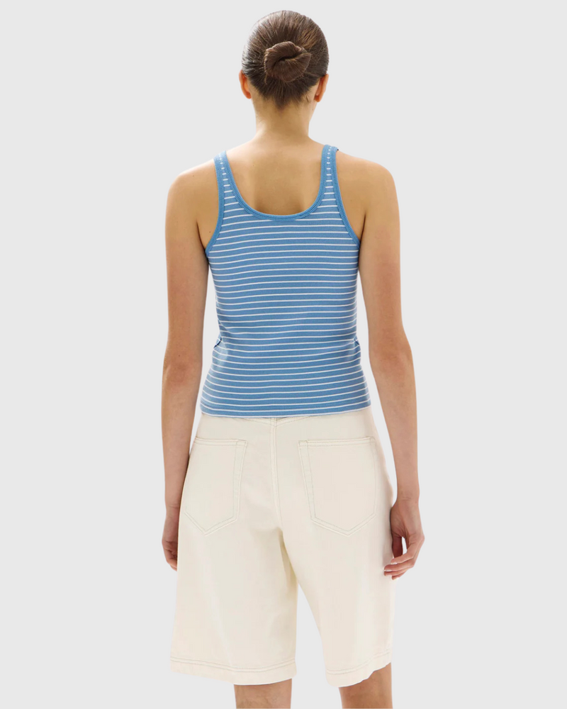 Drew Stripe Rib Knit Tank Bahama/White